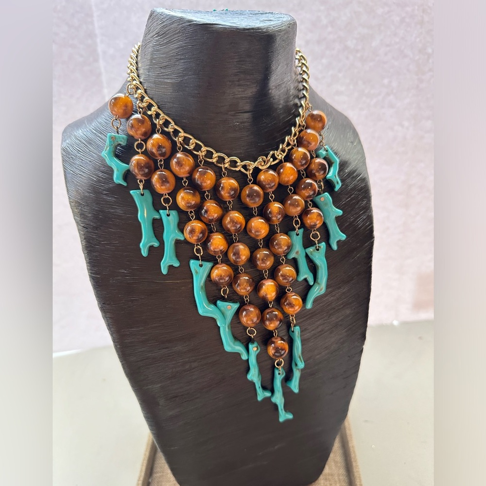 BEAUTIFUL FASHION NECKLACE, LEOPARD $ TURQUOISE COMBO SET